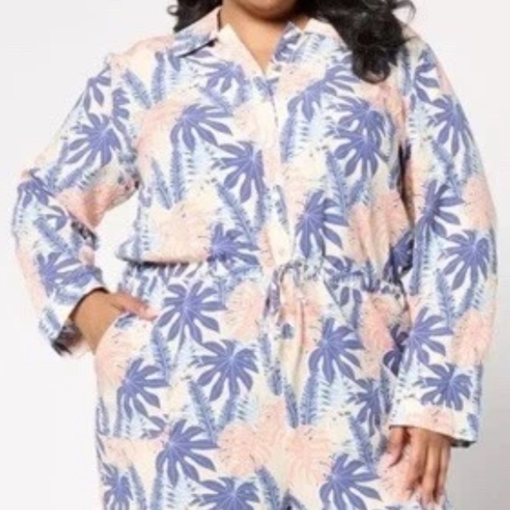 MUK LUKS Long Sleeve Wide Leg Tropical Print Utility Jumpsuit--NWT--2X - Picture 3 of 16